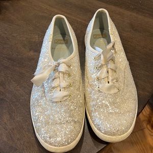 Kate Spade x Keds white sparkly flats